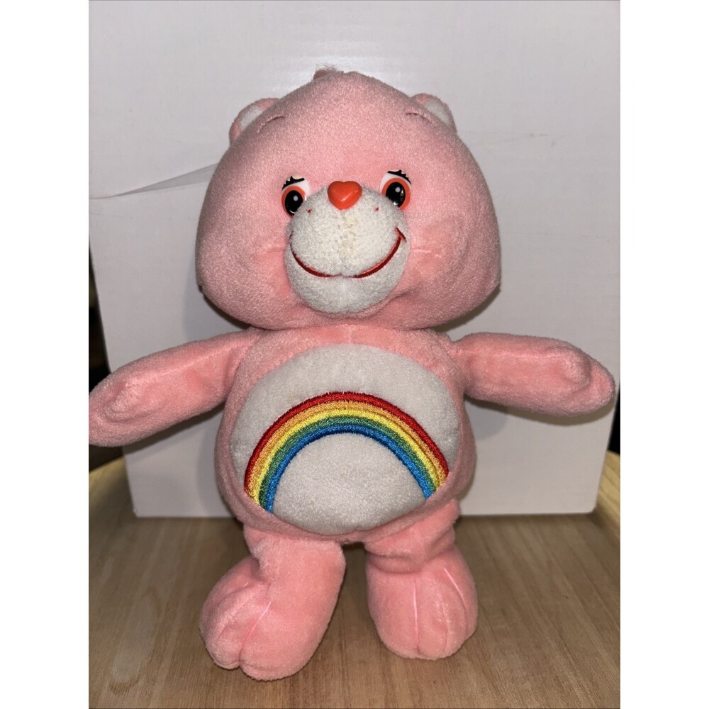 Vintage CARE BEARS Pink Cheer Plush Stuffed Animal Rainbow Toy Bear 2002